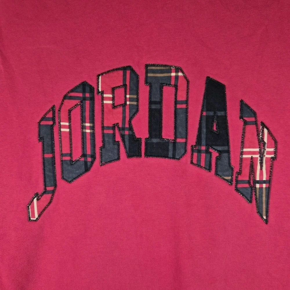Jordan Sweatshirt‎ Mens Large Pink Plaid Spellout Crewneck Pullover Jumpman